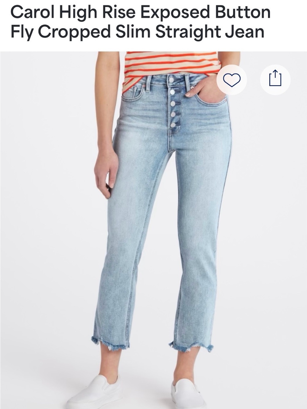Just USA Light Blue High-Rise Exposed Button Cropped Jeans